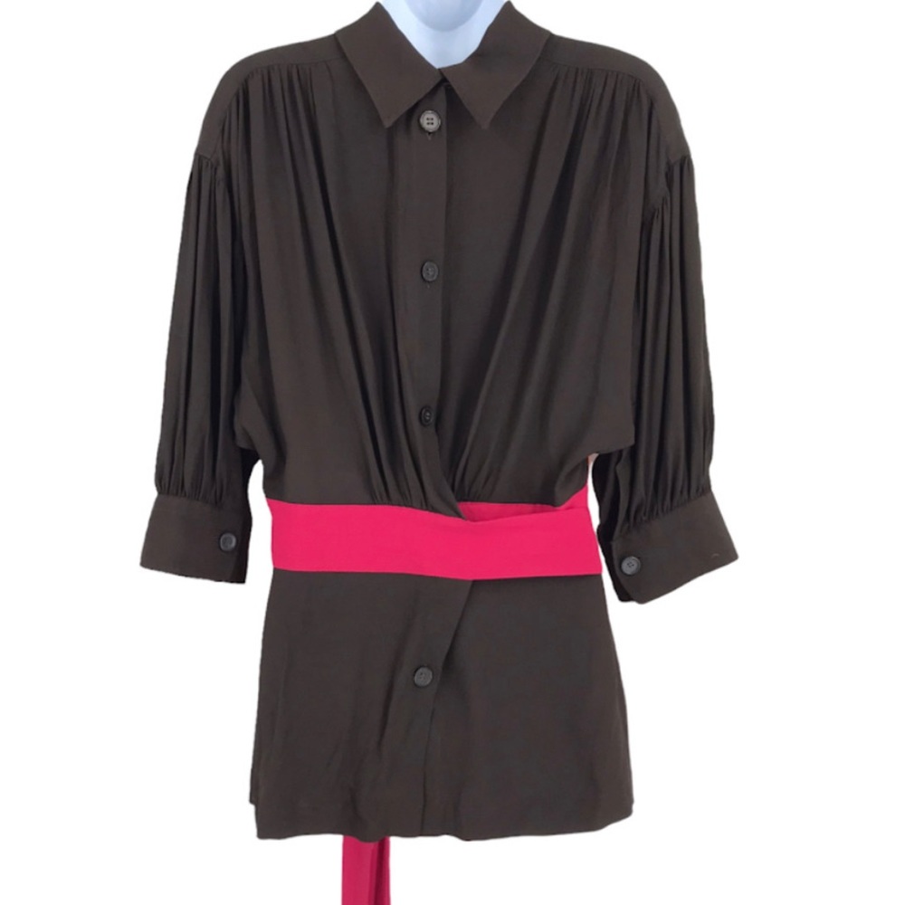 Marni Orange Colorblock High Neck S Womens 3/4 Sleeve Blouse - Picture 2 of 5